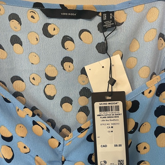 NWT Vero Moda summer mini T-shirt dress in blue/yellow size M - Picture 5 of 8